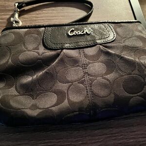 Coach Signature Monogram Black Sateen Wristlet